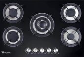 Wilsonic Glass Top 5 Burner Gas Cooker Stove Hob Top