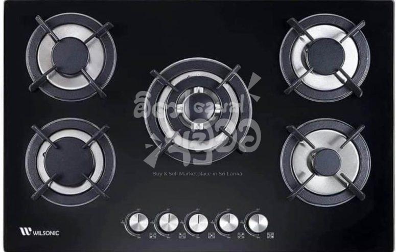 Wilsonic Glass Top 5 Burner Gas Cooker Stove Hob Top