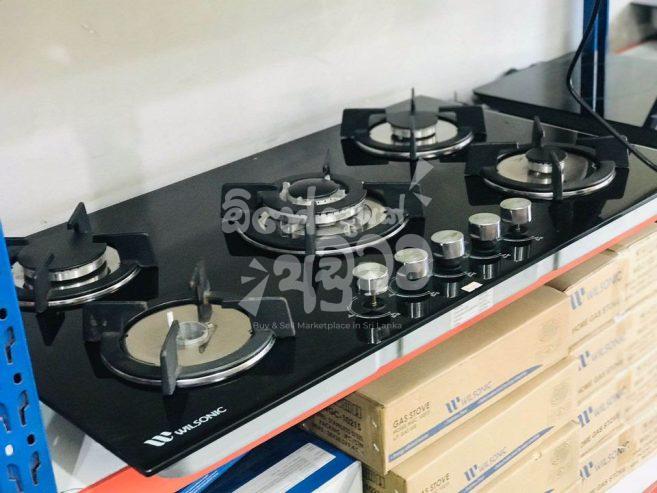 Wilsonic Glass Top 5 Burner Gas Cooker Stove Hob Top